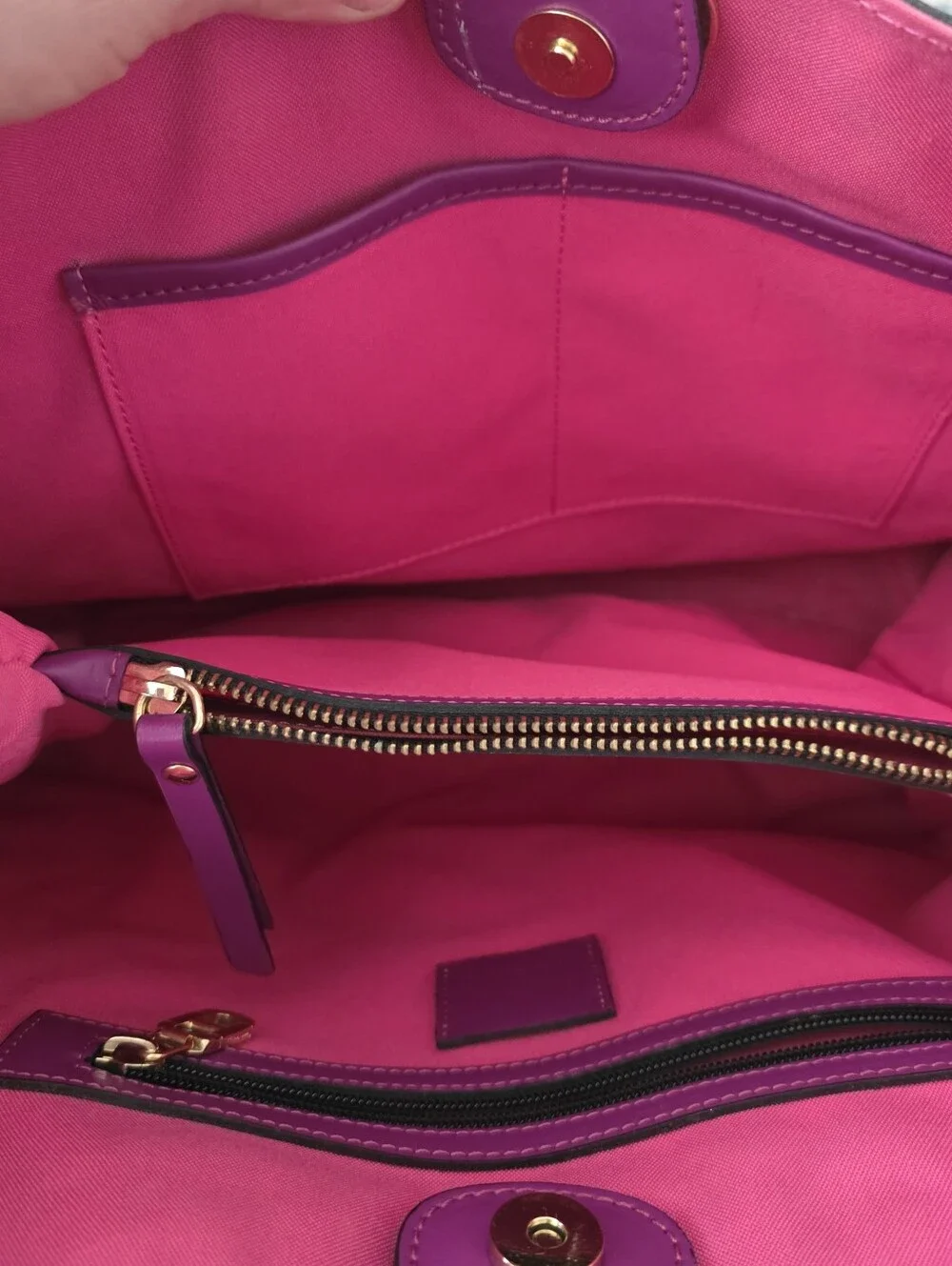 Dee Ocleppo Gold Studded Fuchsia Leather Tote